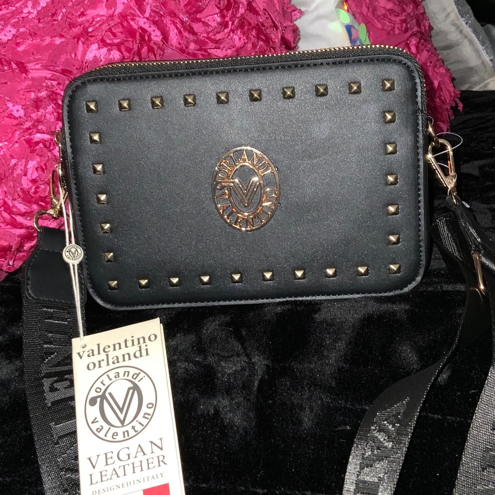 Valentino Orlandi Black Studded Crossbody Bag
